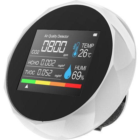 Détecteur CO2 5 en 1 Thermomètre Hygromètre Contrôleur Qualité Air Analyseur Formol HCHO TVOC Mesureur Numérique pour Maison Bureau Kit Test Précis (1/2)