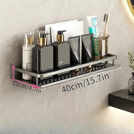 Étagère de rangement grise pour accessoires de salle de bain, étagère murale en aluminium pour accessoires de salle de bain, adaptée aux couloirs de salle de bain, 40 cm, grise. (1/5)