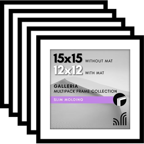 Lot de 5 cadres photo de 30,5 x 30,5 cm avec passe-partout ou cadre de 38 x 38 cm sans passe-partout - cadre photo mural avec vitre en plexiglas poli - noir (1/5)