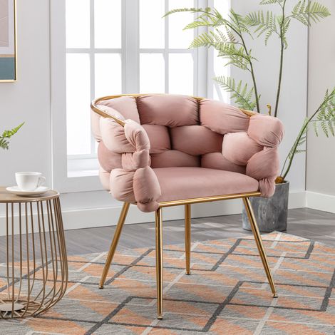 Silla de acento 70x58x39 cm rosa en metal y terciopelo con reposabrazos (1/5)