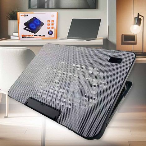 Supporto Regolabile con Ventola per Laptop PC Modello Doppio Ventole da 14cm Dimensione Supporto L35.8cm x W25.9cm x H3cm (1/2)