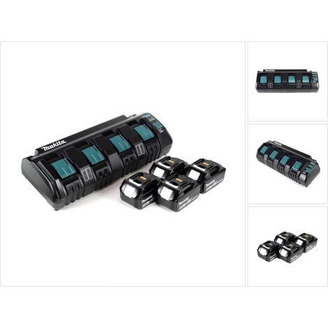Kit alimentatore Makita 18 V con caricabatterie quadruplo DC 18 SF + 4 batterie BL1860B da 6,0 Ah