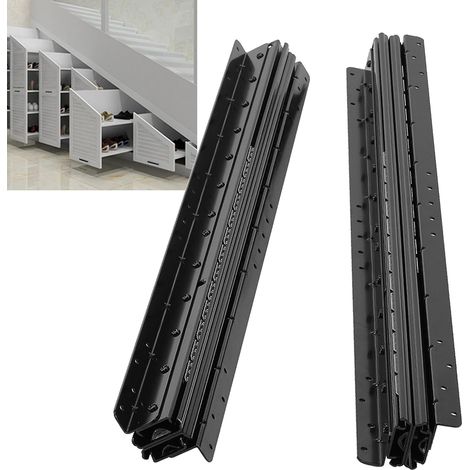 Lot de 2 glissières de tiroir, support au sol, rail pour charges lourdes, guides de dessous de meuble d'escalier, guides d'armoire à chaussures, 3 rails coulissants à extension complète (800 à 1500 mm (1/5)