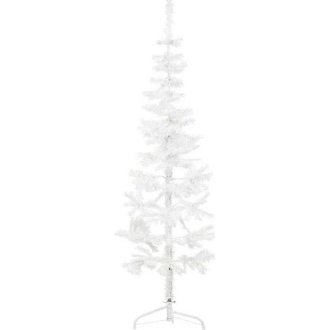 Demi-sapin de Noël artificiel élancé, avec support, blanc, 120 cm (1/5)