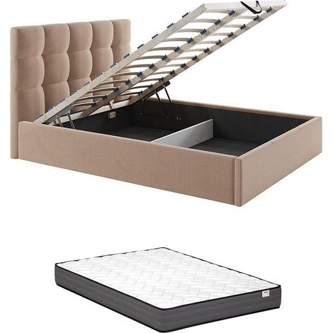 Letto con contenitore 140 x 190 cm Velluto Beige + Materasso - MIRDAL di PASCAL MORABITO (1/5)