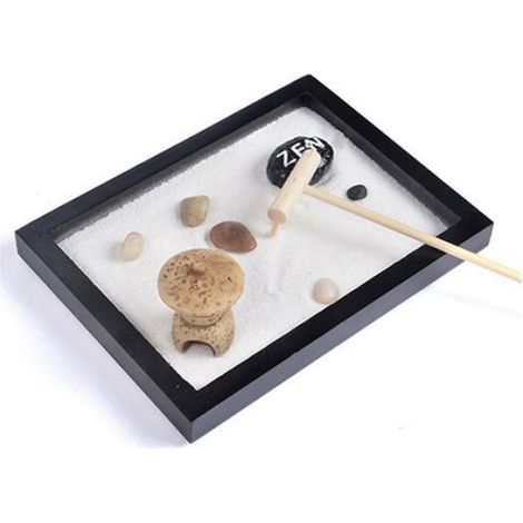 Jardin Zen - Plateau En Bois 15 X 11 X 1 Cm - Sable Blanc Et Galets - Râteau Inclus - Pour Bureau Ou Intérieur - 1 Pièce (1/5)