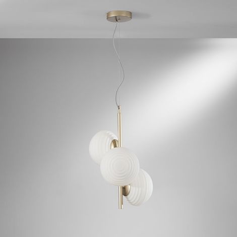 Lámpara de techo en metal dorado 3 luces de vidrio blanco para sala Ripple