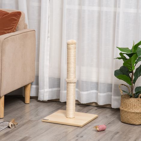 Tiragraffi per Gatti con Palo in Sisal Alto 60 cm e Base in Truciolato, Beige