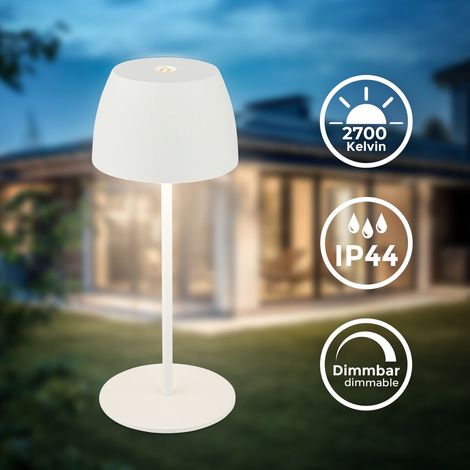 B.K.Licht Mini lampe de table LED sans fil IP44, à intensité variable, tactile, protection contre les éclaboussures, sans fil, blanc, Ø8 x 20 cm