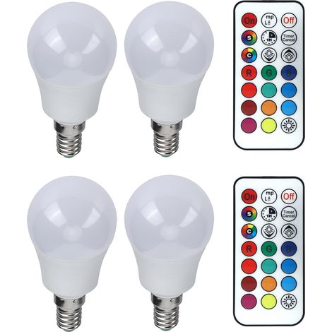 Ampoule LED RGB E27/E14/E12 45W, couleur intégrale, avec télécommande RGB et 2 télécommandes (G454), coloris RGB + blanc chaud 3000K E14. (1/5)