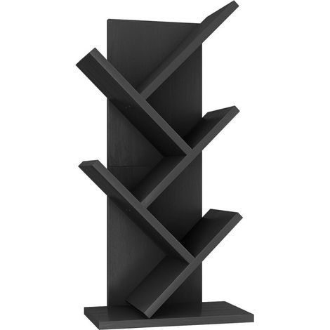 Bibliothèque d'arbre à 4 Étages, Étagère à Livres sur Pied, Étagère de Rangement pour Magazines, CD, pour Salon, Chambre, Bureau, 30×17×60CM Noir (1/5)