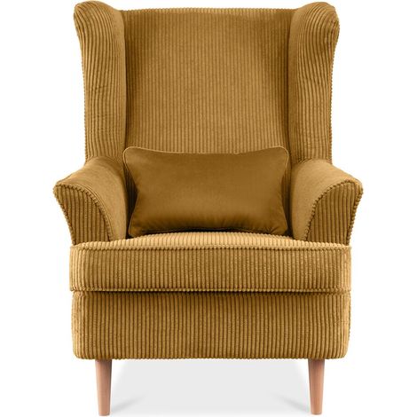 KONSIMO STRALIS Klassischer Sessel aus Stoff Cordsamt, Velours, gelb (1/5)