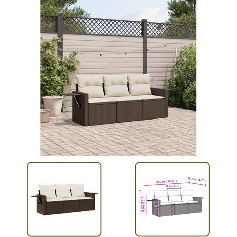 The Living Store 3-tlg. Garten-Sofagarnitur mit Kissen Braun Poly Rattan - Gartenmöbel - PE-Rattan - Outdoor Möbel - Lounge Set - Sofasitzgruppe