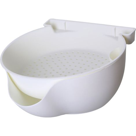 Passoire à fruits à 2 niveaux en plastique blanc avec support pour téléphone intégré, idéale pour la cuisine. (1/5)