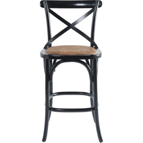 SIGNATURE - Chaise de comptoir en bois massif et cannage L50 cm - BISTROT (1/5)