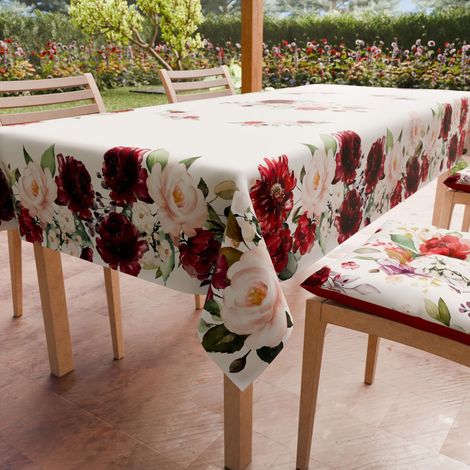 Nappe Anti-Taches Carrée (140 x 140 cm) Couvre-Table de Cuisine, Motif Floral Bordeaux, X4 Places, 100% fabriquée en Italie (1/5)