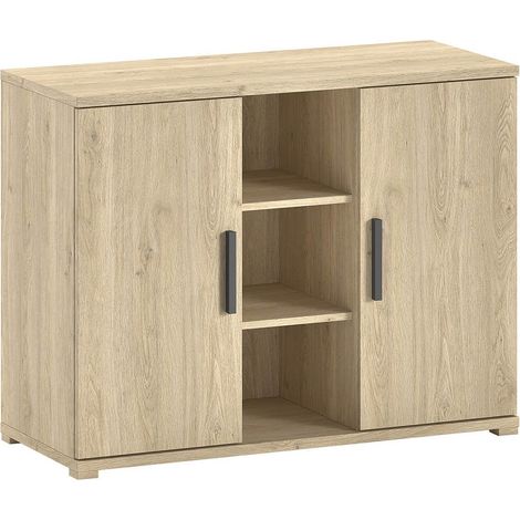 MARCO - Commode 2 Portes en Mélaminé haute densité Aspect Chêne clair