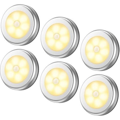 Veilleuse detecteur de mouvement intérieur,lampe led detecteur de mouvement pile pour escaliers, Eclairage LED Placard Armoire Couloir chambre enfant Auto ON / OFF 3M Adhésif (6pcs,blanche chaude) (1/4)