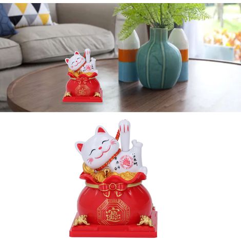Estatua de gato de la suerte con energía solar – Gato famoso con saludo automático y símbolo de buena suerte – Decoración de plástico para el hogar, la oficina o el coche – 10,6 cm, rojo – Idea de reg (1/5)