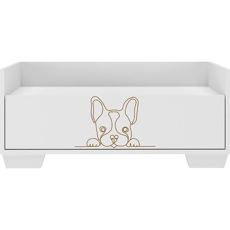 Lit pour chien coloris blanc avec tiroir - Longueur 80 x Hauteur 35 x Profondeur 40 cm (1/5)