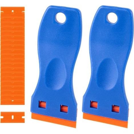 Grattoir Plastique 2 Pièces avec 20 Lames – Pour Enlever Colle, Autocollants et Étiquettes sur Verre et Marbre (1/4)