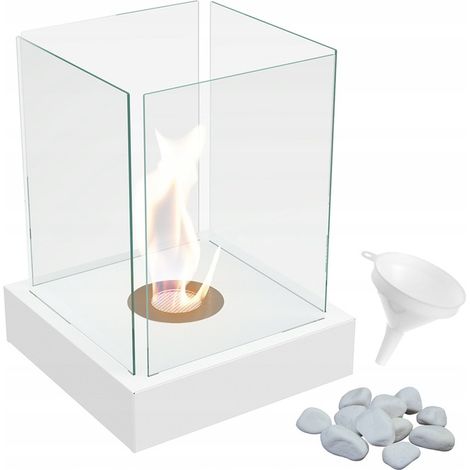 Tischkamin Bioethanol TANGO4 TÜV weiß Deko Steine Set (1/5)