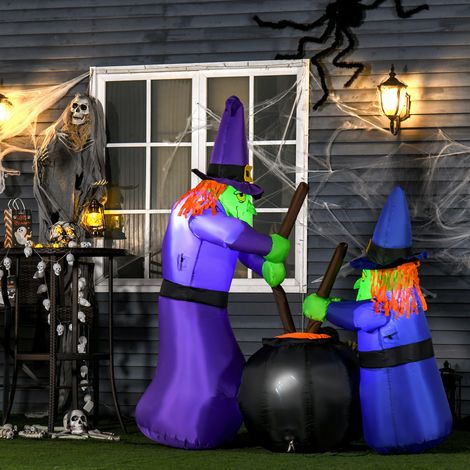 Chaudron de sorcière gonflable, décoration d'Halloween avec éclairage LED, polyester, 170 x 60 x 180 cm