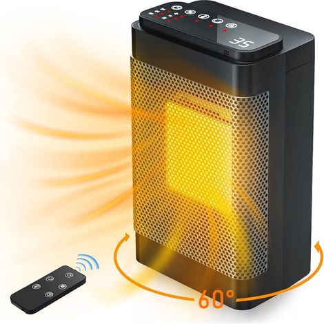 Calefactor eléctrico oscilante de 60° con termostato digital, elemento calefactor cerámico PTC con 3 modos, temporizador de 12 horas, protección contra sobrecalentamiento y vuelco. (1/5)