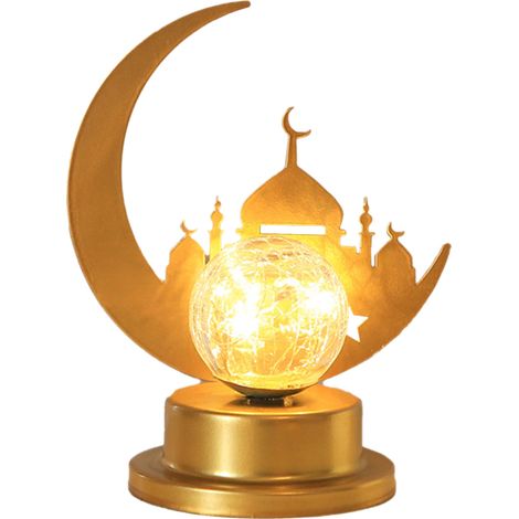 Lámpara de Noche de Ramadán Luna de Hierro Lámpara de Escritorio Eid Mubarak Guirnalda Luces LED Media Luna Decoración Mesa Estilo Musulmán Regalo