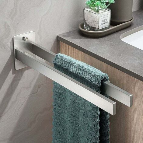 Porte Serviette Salle de Bain Double Porte-Serviettes Murale Brossé en Acier Inoxydable Argent (1/4)