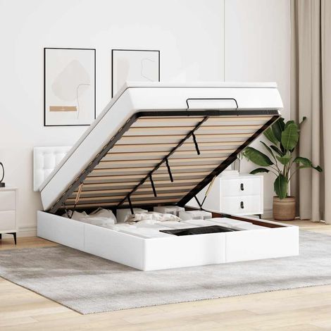 VidaXL Cadre de lit ottoman avec matelas blanc 140x190 cm similicuir (1/5)