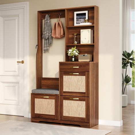 Mobile scarpe con panca, 3 ribalte, ganci, 100 x 30 x 170 cm DESVIAE (1/5)