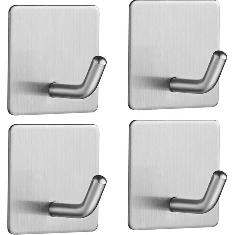 LAN BDD Crochet Adhesif 4 Pièces Crochet Mural en Acier Inox Sans Perçage Porte Serviette Avec Scotch Adhésif Crochets de Salle de Bains Salon et Cuisine pour la Serviette de Bain Patere Carré - Argen