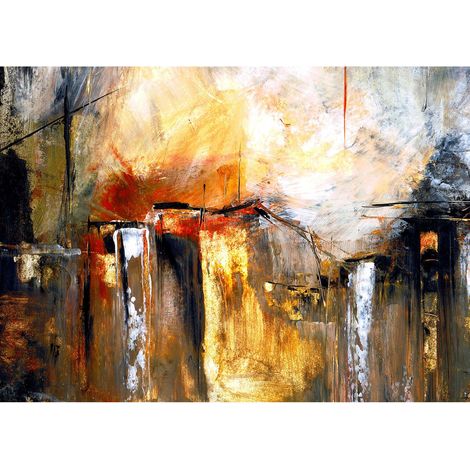 Tableau connu abstrait marron doré & gris | Tableau moderne idéal salon | Tableau sur toile chambre adulte effet peinture 0,7 x 0,5 m (1/2)