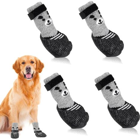 4 Chaussettes pour chien, semelles antidérapantes en plastique, sangle ajustable, protection pattes blessées, petit moyen grand chien senior (1/5)