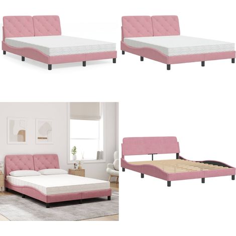 Lit avec matelas rose 140x190 cm velours - Matelas en mousse - Velours (1/5)