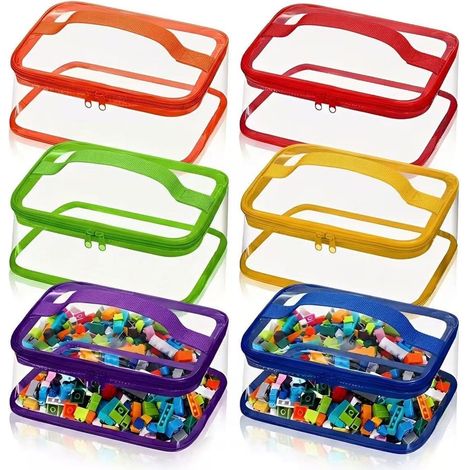 Lot de 6 sacs de rangement pour jouets - Organiseur pour bloc de construction - Rangement transparent pour jouets - Sac de rangement pour chambre d'enfant - Système de tri avec fermeture éclair (1/5)