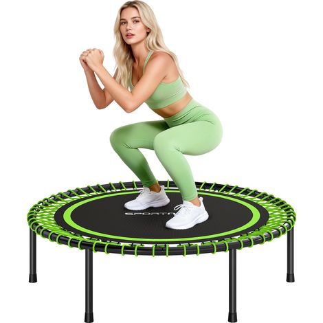 SPORTNOW trampolín de fitness adultos Ø114 cm, cama elástica con marco de acero reforzado, para entrenamiento piernas, cuerpo, verde