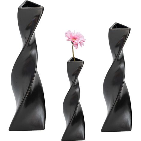 Vase Ceramic Main Squared 16 cm Ensemble Geométrique Noir Mat Déformé - Moderne Minimaliste Déco Fleurs Séchées Salon (1/5)