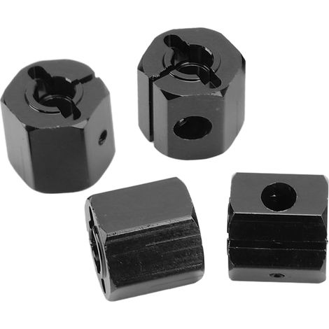 Vier 12-mm-Sechskantadapter, Aluminiumlegierung, 12-mm-Radnaben-Sechskantantriebsadapter, passend für Axial SCX10 90046 und D90 1/10 RC-Cars, Schwarz. (1/4)