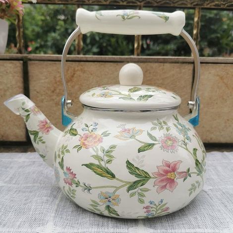 1 Théière, émail, motif floral, poignée froide, 2,5 L, induction gaz, cuisine