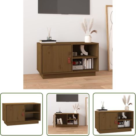 The Living Store Meuble TV Marron miel 70x34x40 cm Bois de pin massif - Meubles Tv - Meuble Tv - Support Tv - Unité Tv - Bois De Pin (1/5)