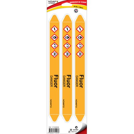 Planche de 3 marqueurs de tuyauterie 355 x 37 mm pour Ø 50 à 70 mm - Fluor - 4710976
