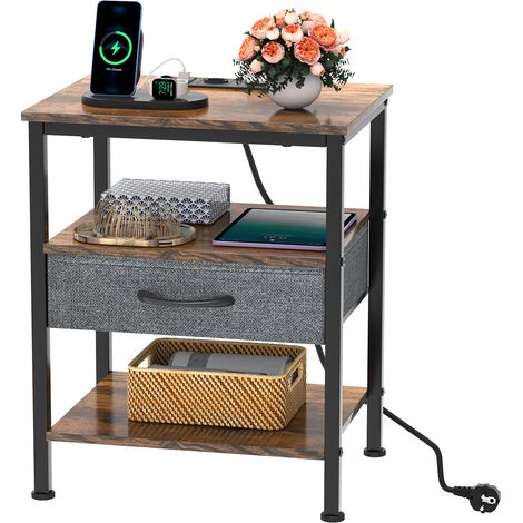 Haloyo® Tavolino moderno con rotelle con multipresa e 1 cassetto, tavolino da divano, tavolino da caffè, per soggiorno, camera da letto, 40x30x60cm, marrone (1/5)