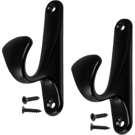 Lot de 2 Patères murales 90x25x47 mm - crochet/cintre porte-manteau chapeau peignoir salle de bain serviette douche WC buanderie - en métal - couleur noir