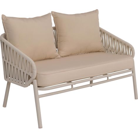 Banc de jardin en aluminium HWC-P90, canapé de jardin Banc d'extérieur, tressage en corde Tissu/text (1/5)