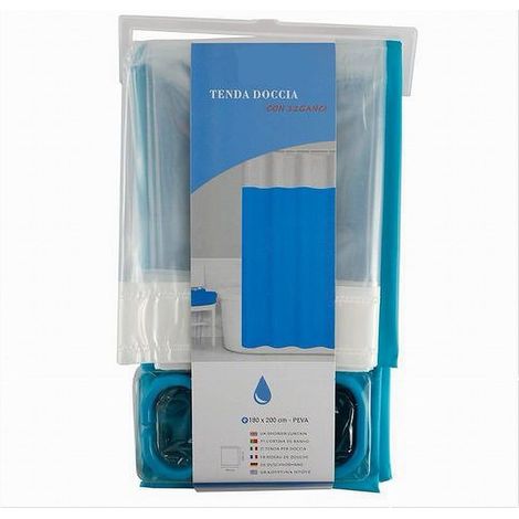 Cleafe - Tenda Doccia Vasca Bagno Peva Con 12 Ganci 180 X 200cm Trasparente Celeste 69494 - (1/3)