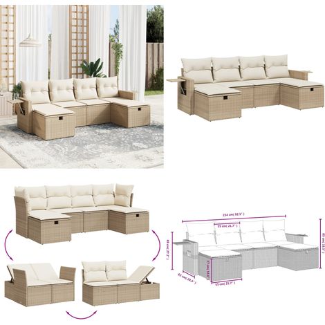 6-tlg. Garten-Sofagarnitur mit Kissen Beige Poly Rattan - Gartenmöbel - Outdoor-Möbel - Rattanmöbel - Lounge Set - Gartenlounge - Home & Living (1/5)