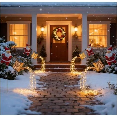 Lanterne Solaire Père Noël pour Noël, Décoration Extérieure LED pour Jardin en Forme de Bouilloire, Arrosoir Solaire, Décoration Lum (1/5)