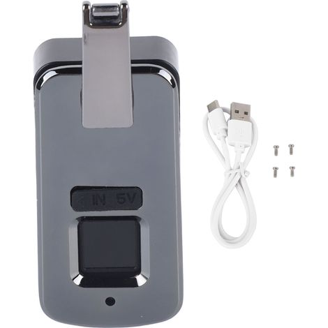 Serrure à empreinte digitale intelligente pour valise et sac, cadenas électrique sans clé en alliage d'aluminium gris compact 9x3cm (1/5)